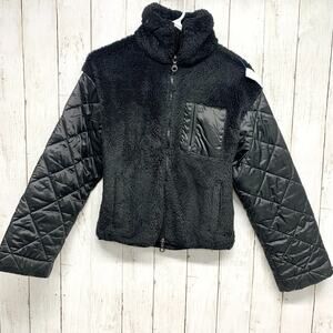 Joy Lab Jacket Women Size XS Collared Sherpa Quilted Sleeve‎ Full Zip Cropped